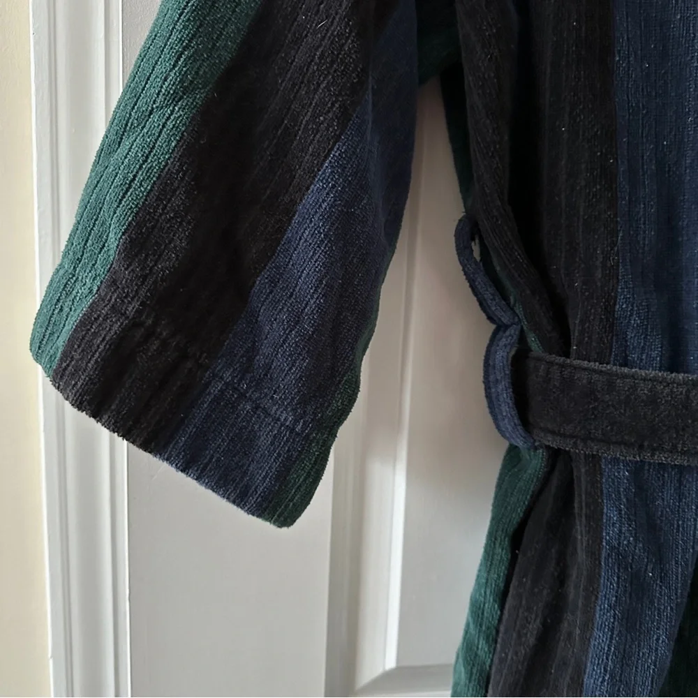 Vintage 80s/90s Claybrooke Green Blue Thick Terrycloth Robe Unisex One Size Bath - Picture 12 of 16
